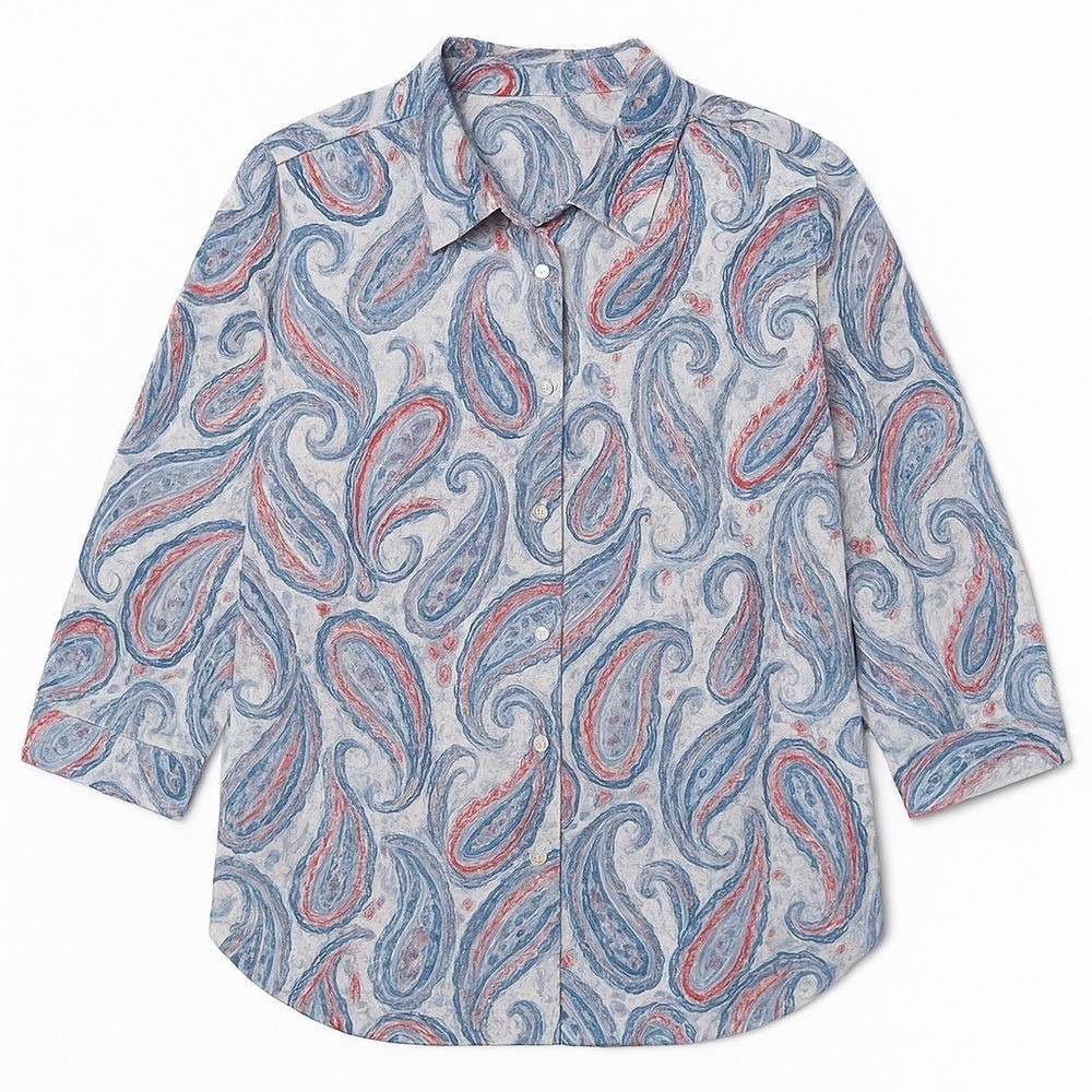 Alfred Dunner Blue Pink Paisley Button Front Blouse Women's XL Roll Tab Shirt - Picture 10 of 16